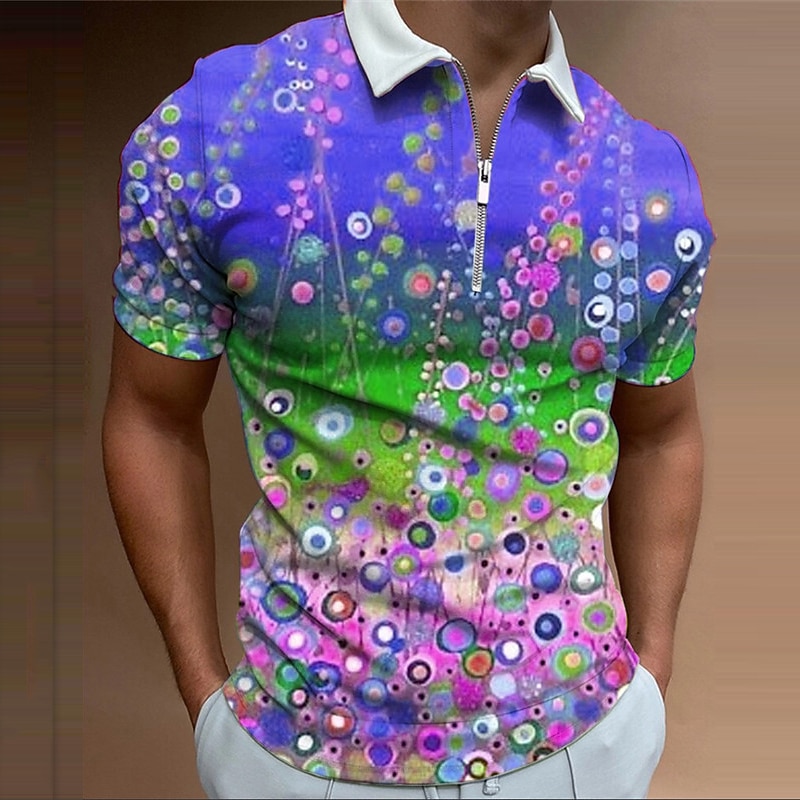 Men's Floral Hawaiian Polo Shirts Golf Shirt Short Sleeve Polo Shirts Collared Shirts Casual Beach Wear Vacation Wear Tropical Wear Party Outfits 3D Print Quarter Zip Polo Yellow Pink Red2