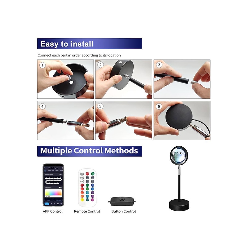 LED Smart Light Sunset Rainbow Projection Lamp, RGB Floor Lamp with Bluetooth and Tuya App Remote Control, Live Background, Atmospheric Sunset Lighting3