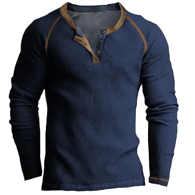 Men's Button T Shirt Henley Shirt Long Sleeve Shirt Long Sleeve Henley Spring &  Fall Plain Fashion Streetwear Classic Button-Down Vacation Daily Wear Going out Navy Black Army Green Top Tee for Men
