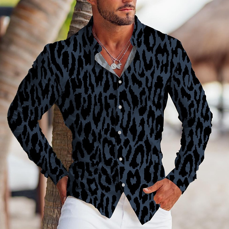 Men's Leopard Shirt Button Up Shirt Long Sleeve Tropical Fashion Designer Outdoor Casual Daily Fall & Winter Turndown Print Button-Down White Yellow Blue Green2