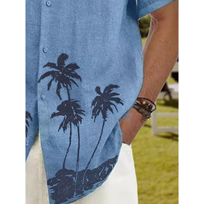 Men's Coconut Tree Tropical Plants Shirt Summer Hawaiian Shirt Aloha Shirt Short Sleeves Shirt Turndown Tropical Fashion Streetwear Street Casual Hawaiian Yellow Red Navy Blue S M L3
