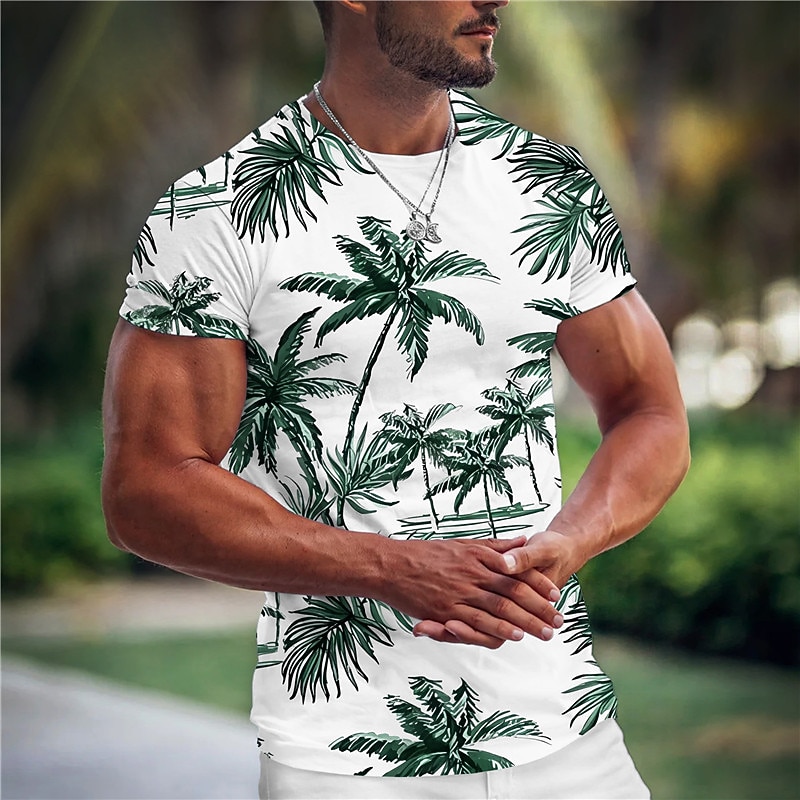 Men's Graphic Coconut Tree T Shirt Tee Short Sleeve T shirt 3D Print Crew Neck Shirt Fashion Hawaiian Designer Outdoor Casual Daily Black Light Green Wine Spring & Summer Clothing Apparel S M L XL3