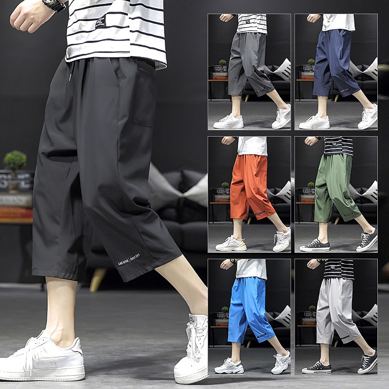 Men's Active Shorts Shorts Casual Shorts Capri Pants Pocket Drawstring Elastic Waist Plain Comfort Calf-Length Outdoor Daily Holiday Cotton Blend Streetwear Stylish Black Wine