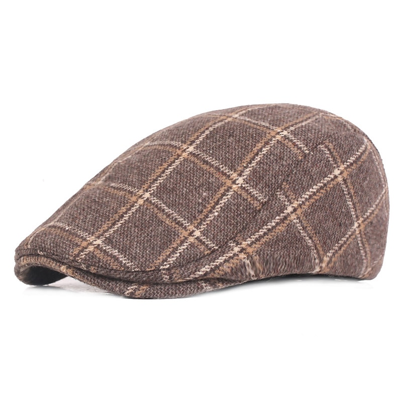 Men's Flat Cap Tweed Cap Red Blue Woolen Print Streetwear Stylish 1920s Fashion Outdoor Daily Going out Lattice Warm2