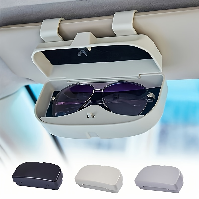 Car Sun Visor Glasses Holder - Universal Eyeglasses Case Organizer, Storage Box for Car with Pockets, Available in Black, Beige, Grey