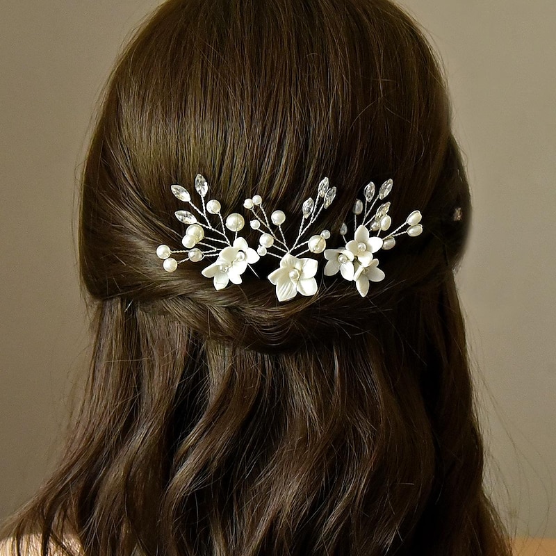 Wedding Hair Comb Bridal Hair Pins Set Silver Crystal Pearl Hair Side Comb U-shaped Flower Rhinestone Wedding Hair Accessories for Bride Bridesmaid Prom