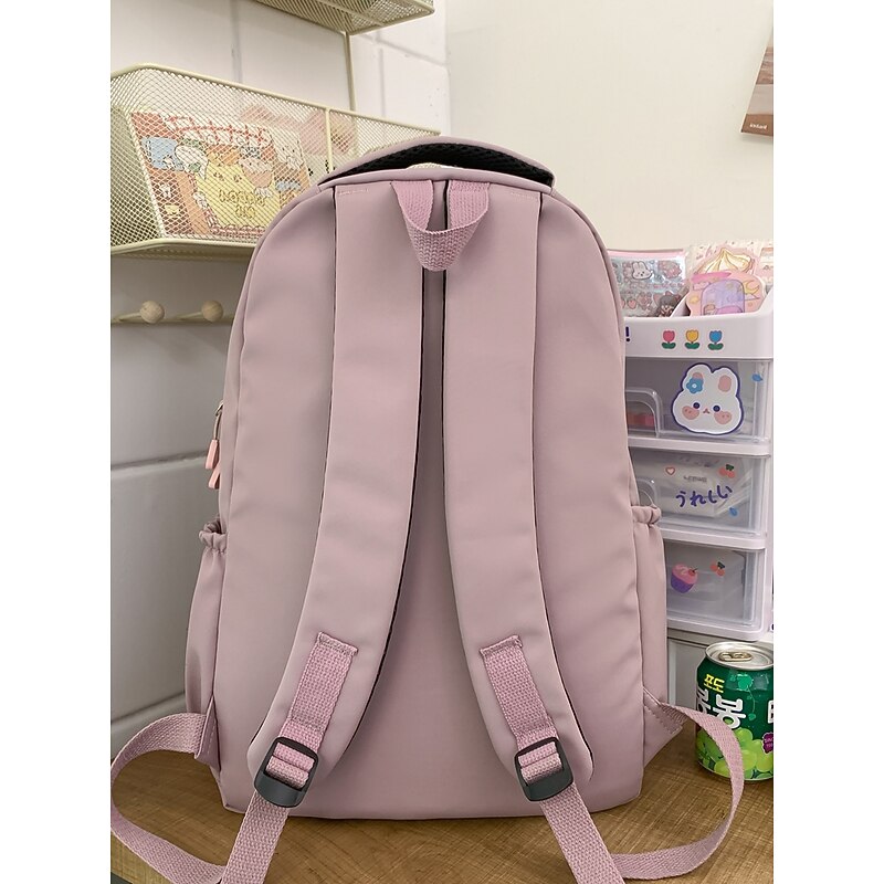 Women's Pink Nylon Backpack with Multiple Pockets – Lightweight Waterproof School and Travel Bag for College, Work, or Daily Use4