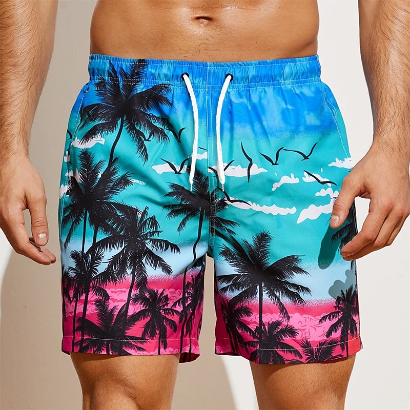 Men's Graphic Coconut Tree Swim Shorts Board Shorts Swimming Trunks Mid Waist Streetwear Hawaiian Boho Casual Daily Holiday Drawstring with Mesh lining Elastic Waist Designer Clothing Apparel2