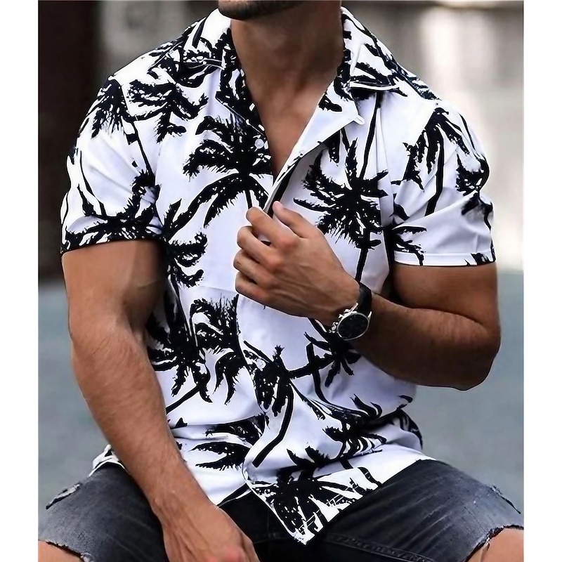Men's Coconut Tree Tropical Plants Shirt Summer Hawaiian Shirt Aloha Shirt Short Sleeves Shirt Turndown Tropical Fashion Hawaiian Street Casual Hawaiian White Yellow Blue S M L - Main Image