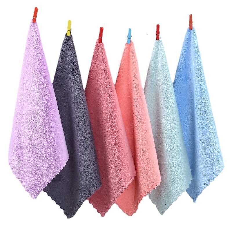 Coral Velvet Square Towel Kitchen Dishcloth Soft Absorbent Small Handkerchief Plain Color Saliva Towel Baby And Children Hand Towel