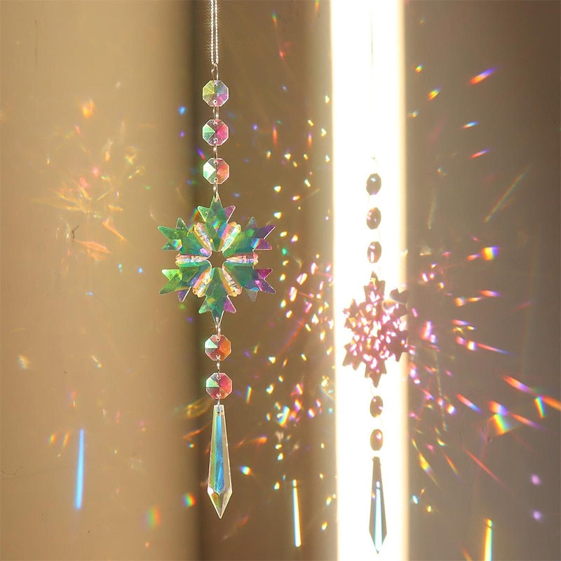 Snowflake Dream Catcher Crystal Suncatcher Wind Chime Handmade Gift Wind Chime Ornament Wall Hanging Outdoor Decor4