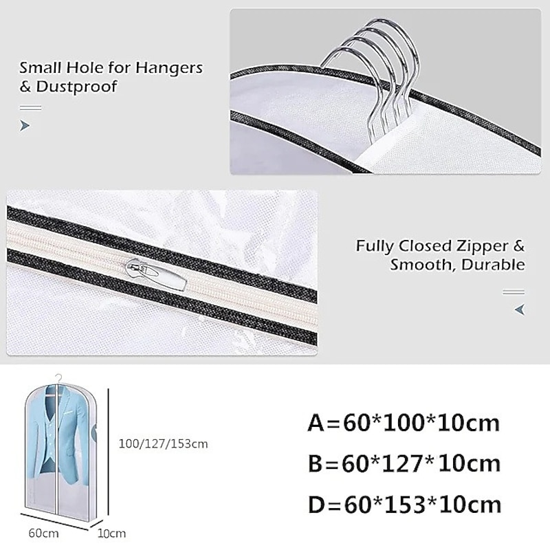 2PCS Clothing Dust Covers Suit Bag Garment Dress Suit Coat Protector Dust Cover For Clothes Organizer Wardrobe Storage Bags2