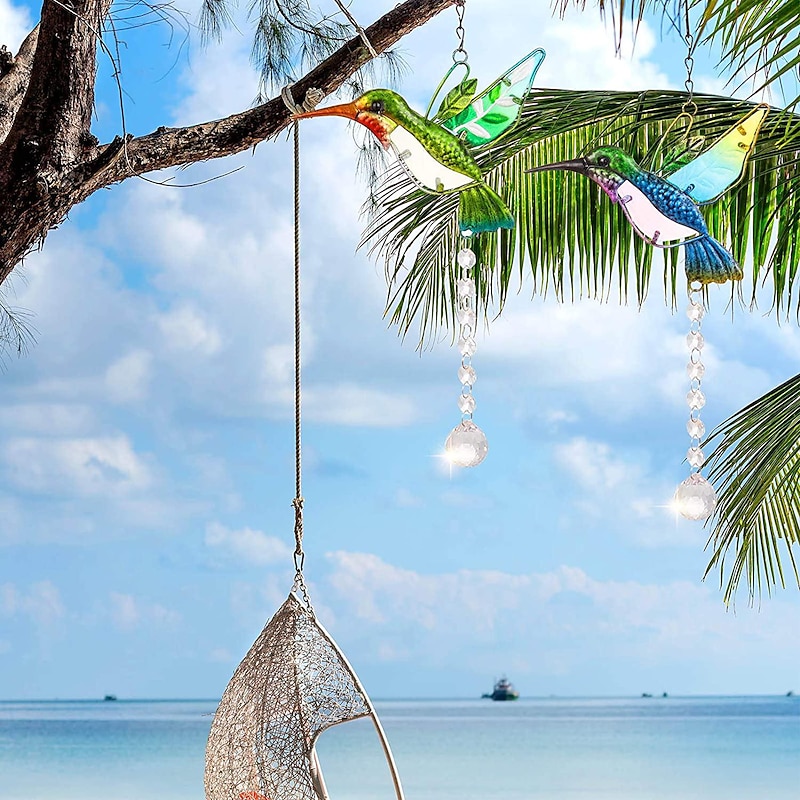 1pc, Hummingbird Crystal Sun Catcher Pendant, Hanging Prism Ball Garden Decoration4