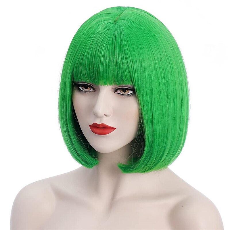 Green Wigs for Women 12'' Short Green Bob Wig with Bangs Natural Soft Green Wig for St Patricks Day Party BU239LGR Halloween Wigs St.Patrick's Day Wigs3