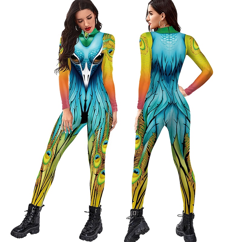 Zentai Suits Cosplay Costume Bodysuit Peacock Carnival Costume Full Body Suit Women's Cosplay Graphic Spandex Lycra Costume for Halloween Carnival Masquerade Adults'
