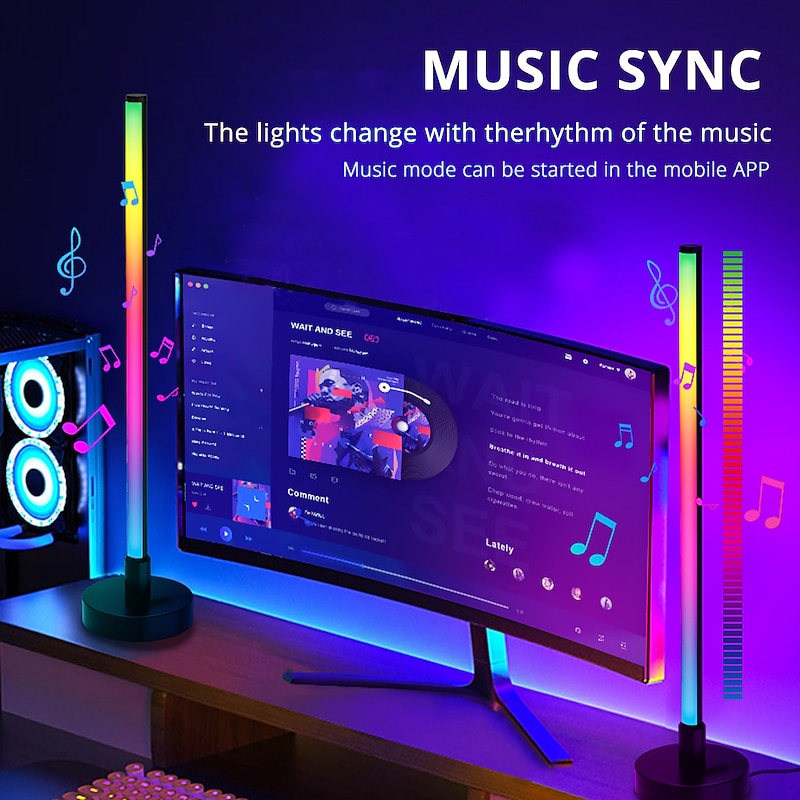 LED Smart Light Bar RGB Pickup Rhythm Night Light Music Bluetooth APP Remote Control Bedside Desktop Computer Game TV Atmosphere Light Shustar3