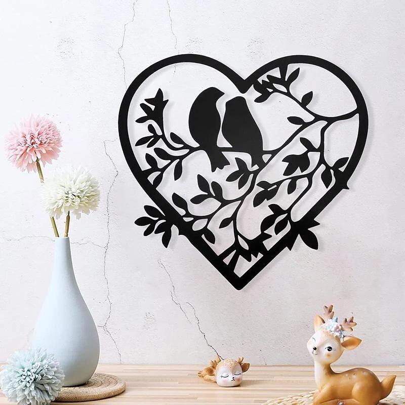 1pc Branch Bird Metal Heart-shaped Wall Art Outdoor Decor Rust Proof Wall Sculpture Ideal For Garden, Home, Farmhouse, Patio And Bedroom
