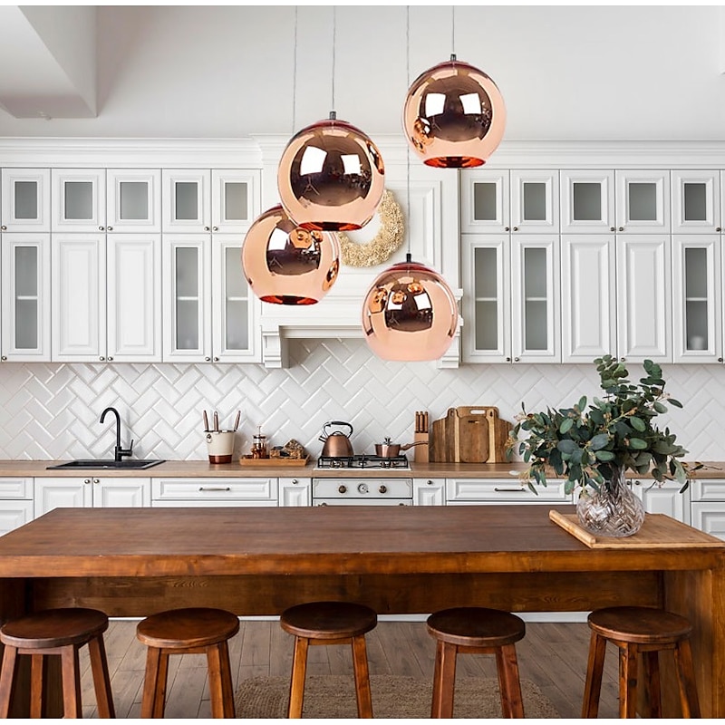 LED Pendant Light Rose Gold Globe Design Kitchen Island Light 15cm 20cm 25cm Single Desgin Metal Electroplated Modern Dining Room Living Room 110-120V 220-240V