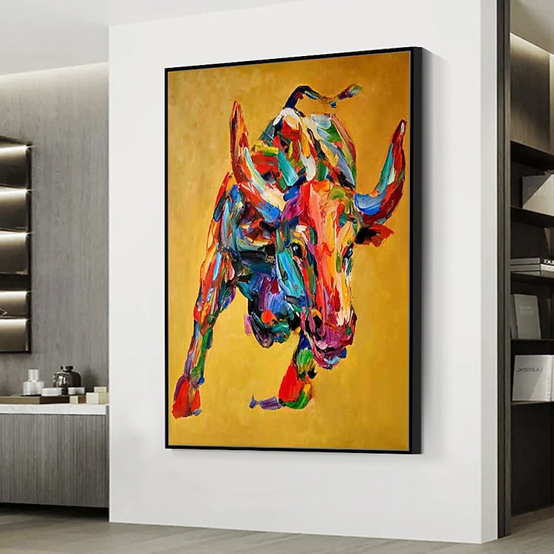Mintura Handmade Bull Oil Paintings On Canvas Wall Art Decoration Modern Abstract Animal Picture For Home Decor Rolled Frameless Unstretched Painting3