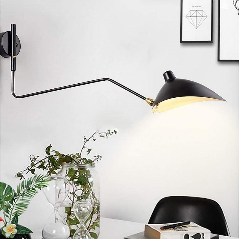 Simple Style Swing Wall Lamp with Dome Lampshade 1-2 Light Black Wall Lamp Suitable for Corridor Entrance Bedroom Dining Room E26/E27 Bulb2
