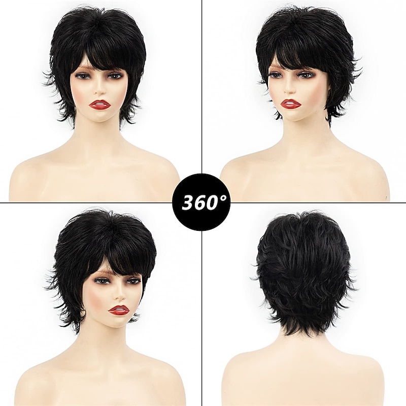 Short Mixed Blonde Wigs for White Women Synthetic Hair Wig with Bangs Pixie Cut Wigs for Women2