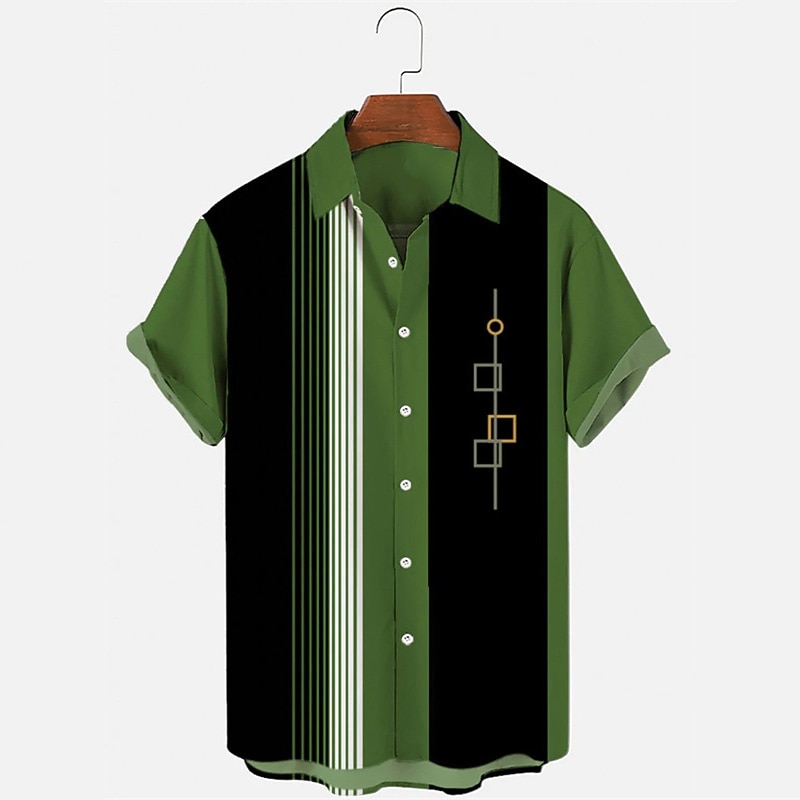 Men's Color Block Geometric Pattern Summer Shirt Casual Shirt Bowling Shirt Short Sleeve Fashion 1950s Leisure Going out Weekend Summer Turndown Button-Down Red Blue Brown Green Gray2