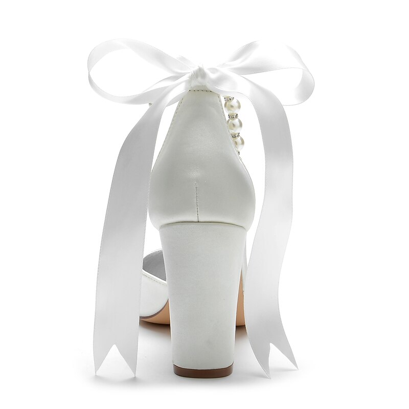 Elegant Green Satin Ankle Strap Heels – Pointed Toe, Pearl Bow Detail, Block Heel Pumps for Women – Perfect for Weddings & Parties 7