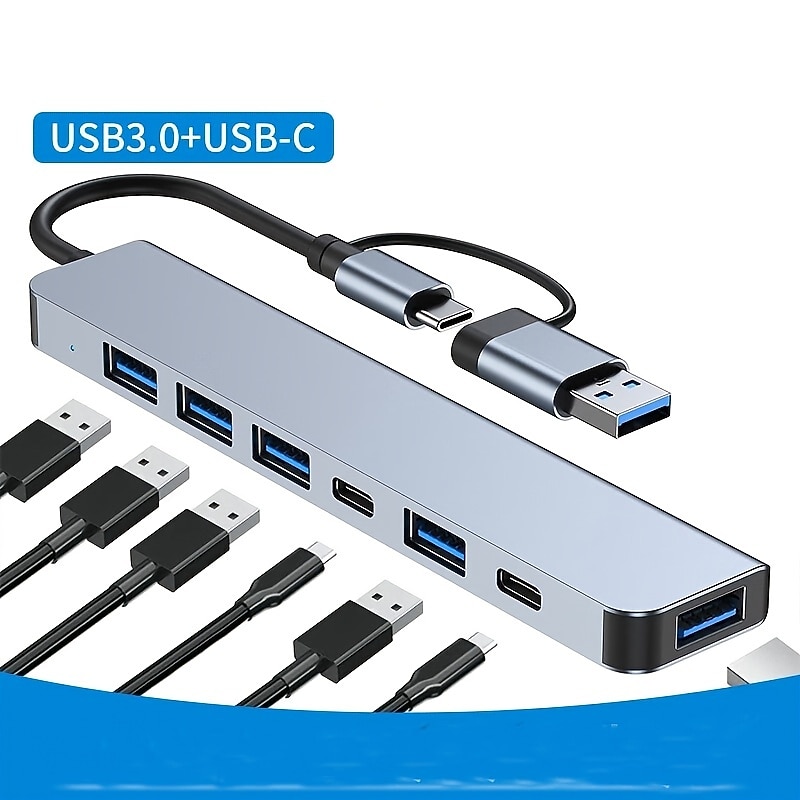 4/7/8 In 1 USB3.0 Type C Extender Hub Docking Station Multi USB Splitter Multiport Adapter USB 3.0 2.0 TF SD Reader Slot For for Mac Pro Mini iPad Pro Surface Pro lash Drive Mobile HDD3
