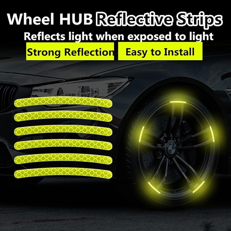 40pcs Car Wheel Hub Reflective Strip Sticker Car Motorcycle Wheel Strong Reflective Warning Sticker Tire Rim Reflective Decals Car Accessaries3