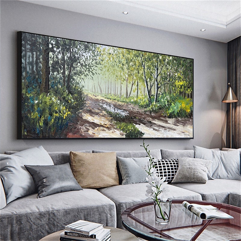 Handmade Oil Painting Canvas Wall Art Decor Abstract Green Forest Painting Original Landscape Painting for Home Decor With Stretched Frame/Without Inner Frame Painting3