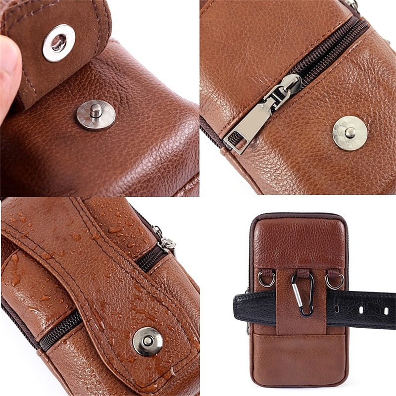 Fashion Men Leather Waist Bag Multifunction Fanny Pack Large Capacity Belt BagBrown Shoulder Bags Crossbody BagsMulti-layer buckle mobile phone bag3