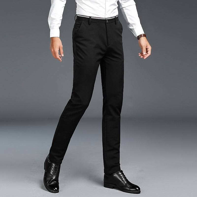 Men's Dress Pants Trousers Chinos Casual Pants Pocket Straight Leg Plain Comfort Office Business Casual Streetwear Stylish Black Light Grey3