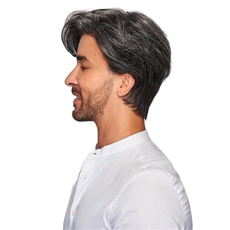 Men's Wig with Black and White Fringe and Partial Puffy Wig4