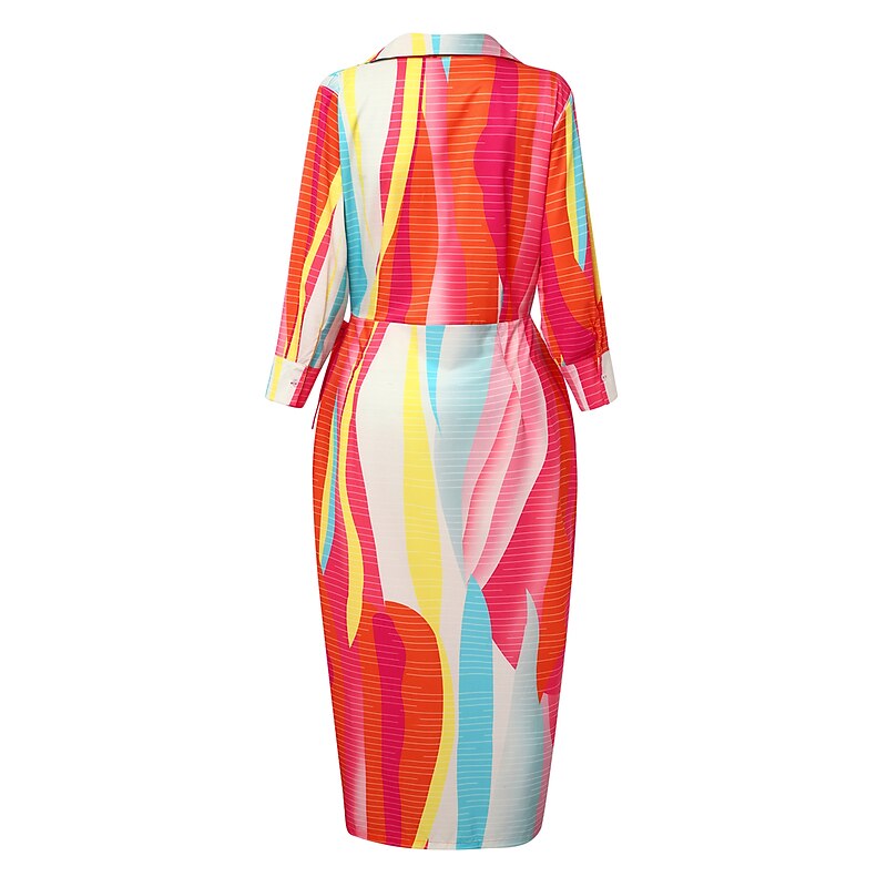 Women's Shirt Dress Casual Dress Color Block Rainbow Patchwork Print Shirt Collar Maxi long Dress Stylish Casual Daily Long Sleeve Fall Winter3