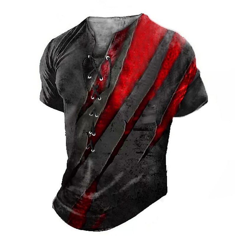 Men's T Shirt Tee Graphic Color Block Gothic Horror Collar Clothing Apparel 3D Print Casual Daily Sports Going out Short Sleeve Lace up Print Polyester Vintage Fashion Designer