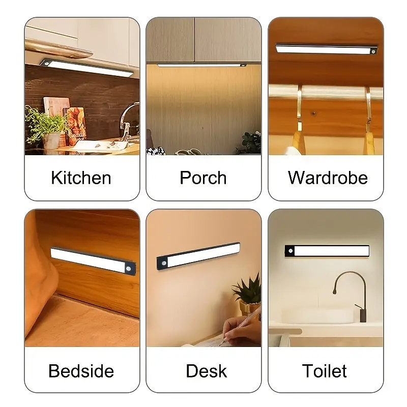 Under Cabinet Lighting, PIR Motion Sensor LED Night Lights, USB Rechargeable, Ultra-Thin Cabinet Light, Kitchen Cabinet Closet Lamp, Bedroom Corridor Passageway Dormitory Lighting3