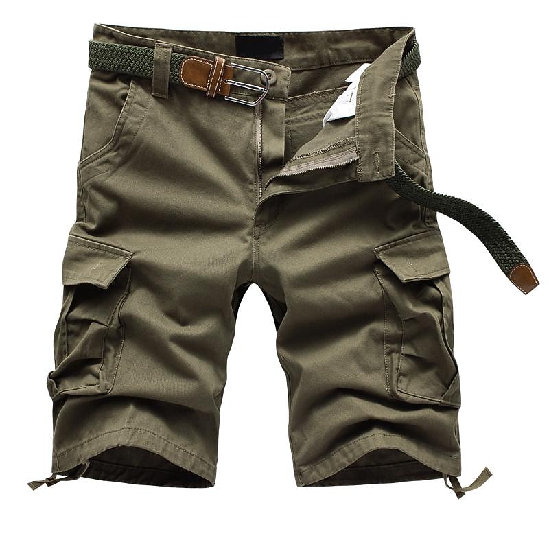 Men's Cargo Shorts Shorts Hiking Shorts Multi Pocket Straight Leg 6 Pocket Solid Color Wearable No-Iron Short Casual Daily Chino Loose ArmyGreen Black High Waist Inelastic4