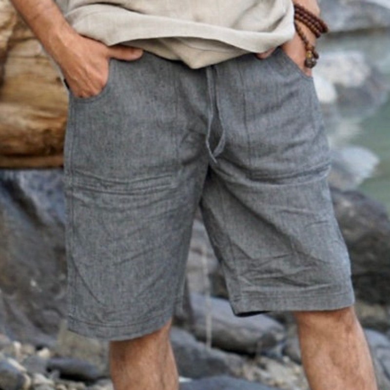 Men's Shorts Linen Shorts Summer Shorts Beach Shorts Drawstring Elastic Waist Plain Comfort Breathable Short Outdoor Daily Streetwear Stylish Casual Black White Micro-elastic