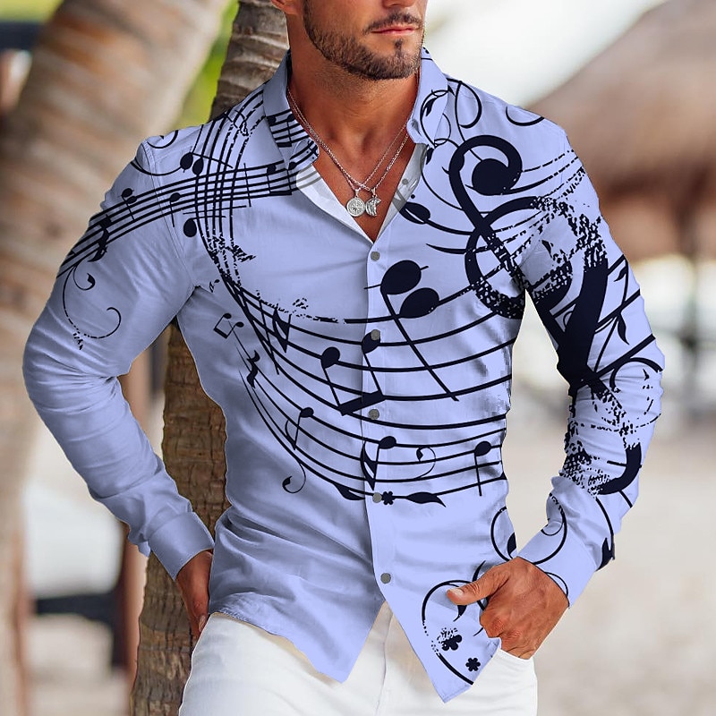 Men's Boardmasters Notes Shirt Button Up Shirt Long Sleeve Tropical Fashion Designer Outdoor Casual Daily Fall & Winter Turndown Print Button-Down White Pink Blue Purple4