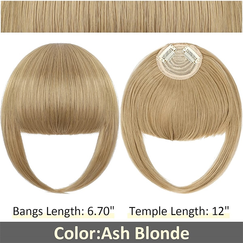 Bangs Hair Clip in Extensions French Bangs Straight Across Natural Fringe Full Bang with Temples One Piece Hair Clip for Women Girls Ash Blonde2