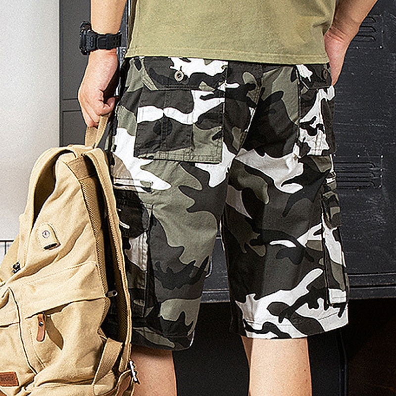 Men's Cargo Shorts Camo Shorts Shorts Zipper Multi Pocket Camouflage Comfort Wearable Knee Length Casual Daily Holiday Sports Fashion White Army Green3