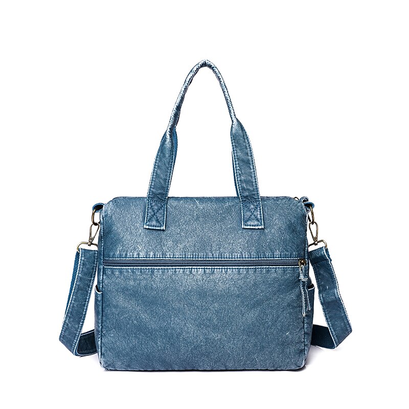 Women's Denim Blue Multi-Pocket Tote Bag - Casual Large Capacity Shoulder Bag for Daily Use and Travel4