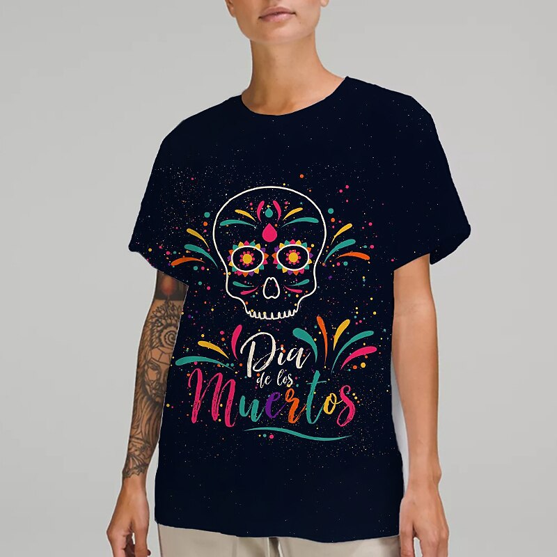 Sugar Skull Mexican T-shirt Print Graphic For Couple's Men's Women's Adults' Masquerade 3D Print Casual Daily3