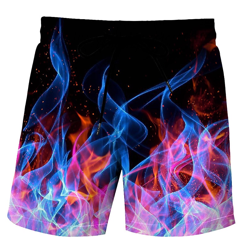 Men's Flame Swim Trunks Swim Shorts Board Shorts Mid Waist Hawaiian Boho Outdoor Holiday Going out Drawstring Pocket Elastic Waist Designer Clothing Apparel