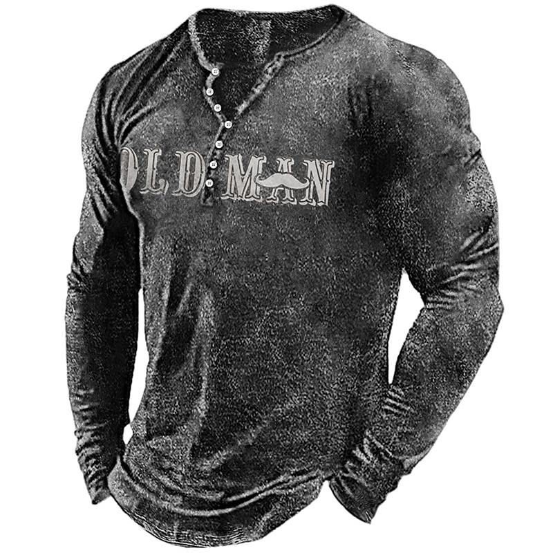 Men's Letter Graphic Prints T shirt Henley Shirt Long Sleeve Hot Stamping Designer Basic Modern Contemporary Vacation Street Going out Spring &  Fall Black Red Navy Blue Green Army Green Crew Neck3