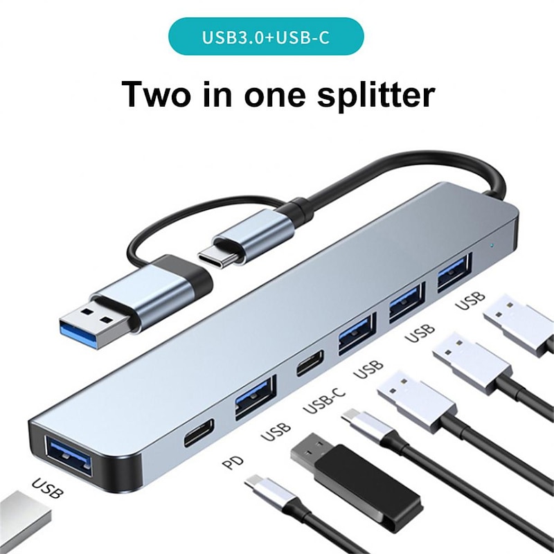 4/7/8 In 1 USB3.0 Type C Extender Hub Docking Station Multi USB Splitter Multiport Adapter USB 3.0 2.0 TF SD Reader Slot For for Mac Pro Mini iPad Pro Surface Pro lash Drive Mobile HDD2