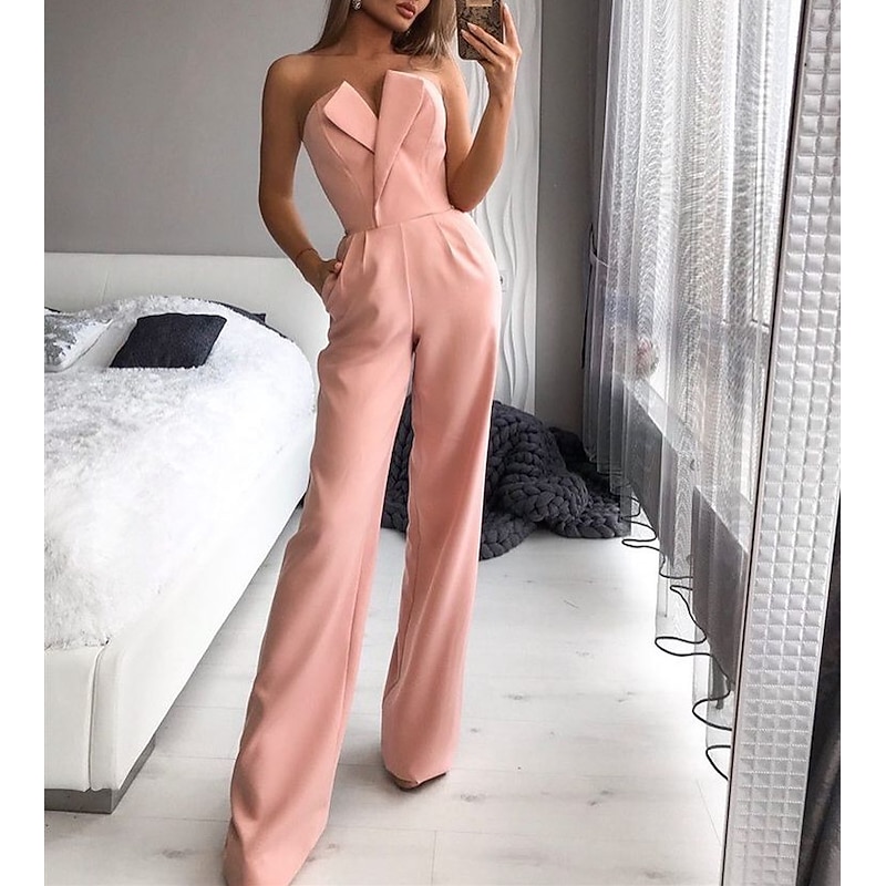 Jumpsuits Wedding Guest Dresses Tuxedo Dress Rompers Dress Party Wear Wedding Party Floor Length Sleeveless Strapless Stretch Fabric with Pocket2