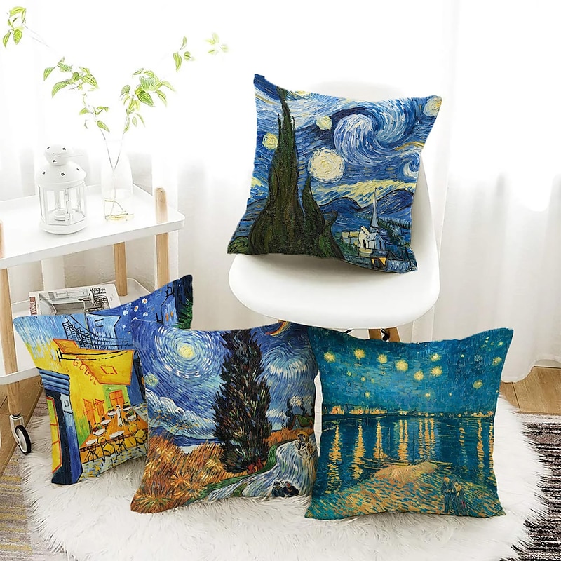 Van Gogh Double Side Pillow Cover 4PC Soft Decorative Square Cushion Case Pillowcase for Bedroom Livingroom Sofa Couch Chair Machine Washable4