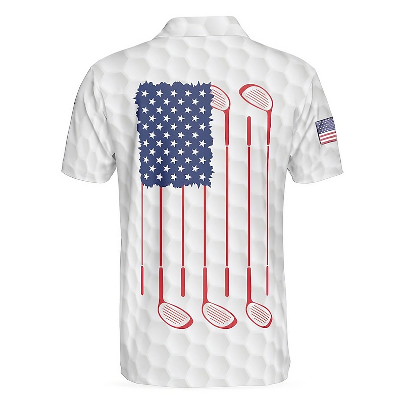 Men's American Flag Veterans Polo Shirts Golf Shirt Short Sleeve Polo Shirts Collared Shirts Casual Streetwear Vacation Wear Party Outfits Buttons 3D Print White
