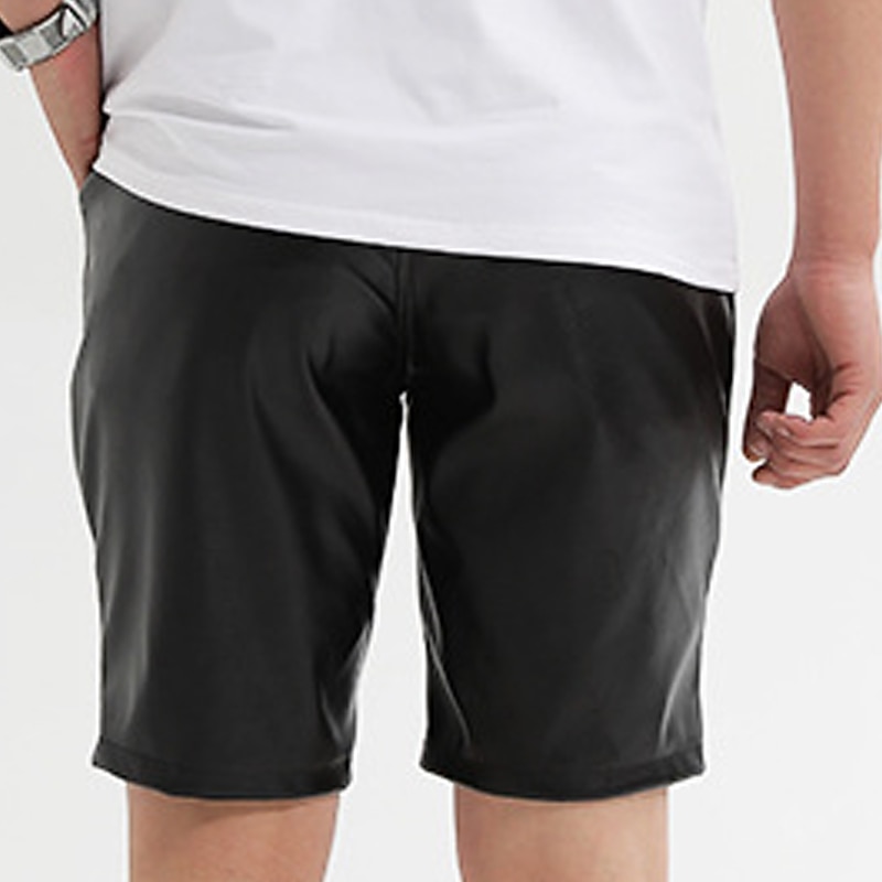 Men's Shorts Faux Leather Shorts Pocket Plain Comfort Breathable Knee Length Outdoor Daily Holiday Faux Leather Stylish Casual Black White3